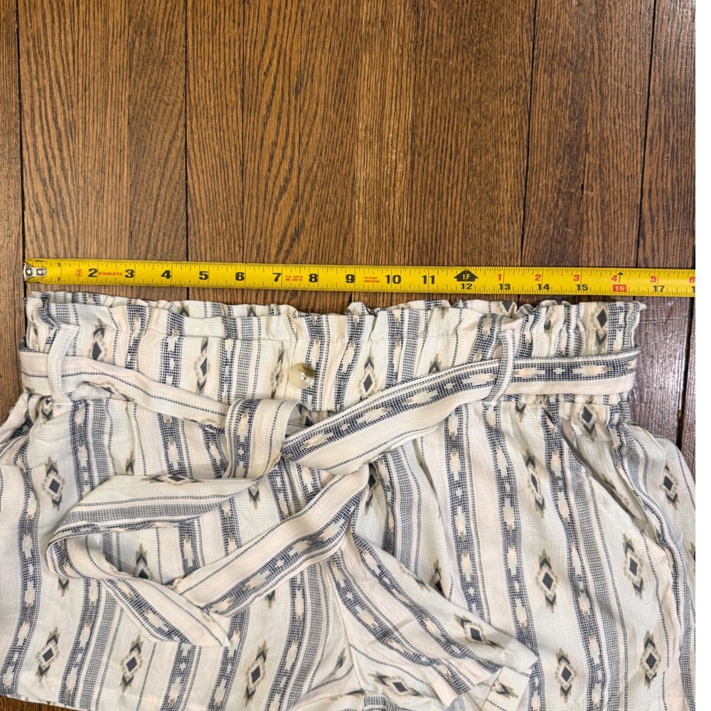Rewash Tribal Print Paperbag Waist Shorts XL Cream Blue Rayon Boho Tie Belt - Picture 7 of 8
